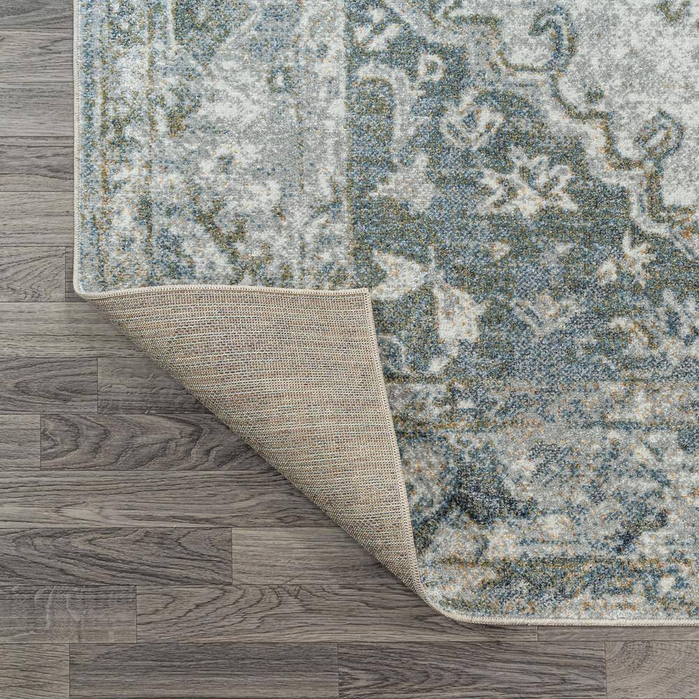 Pavel Light Gray and Blue Synthetic Medallion Washable Area Rug