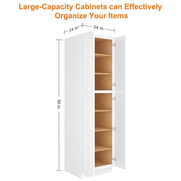 24-in W X 24-in D X 90-in H in Traditional White Plywood Ready to Assemble Floor Wall Pantry Kitchen Cabinet