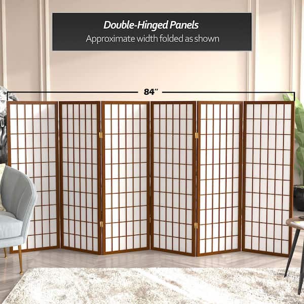 4 ft. Short Window Pane Shoji Screen - Walnut - 6 Panels