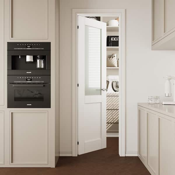 24 in. x 80 in. White Primed 1/2 Lite Frosted Glass door slab for Pocket Door, Standard Door without Pocket Door Frame