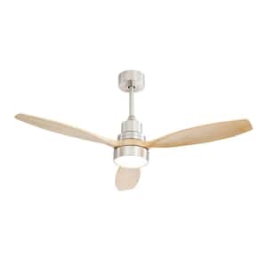 52 in. Indoor Brushed Nickel Ceiling Fan With 3 Color Dimmable 3 Solid Wood Blade Reversible DC Motor and Remote Control