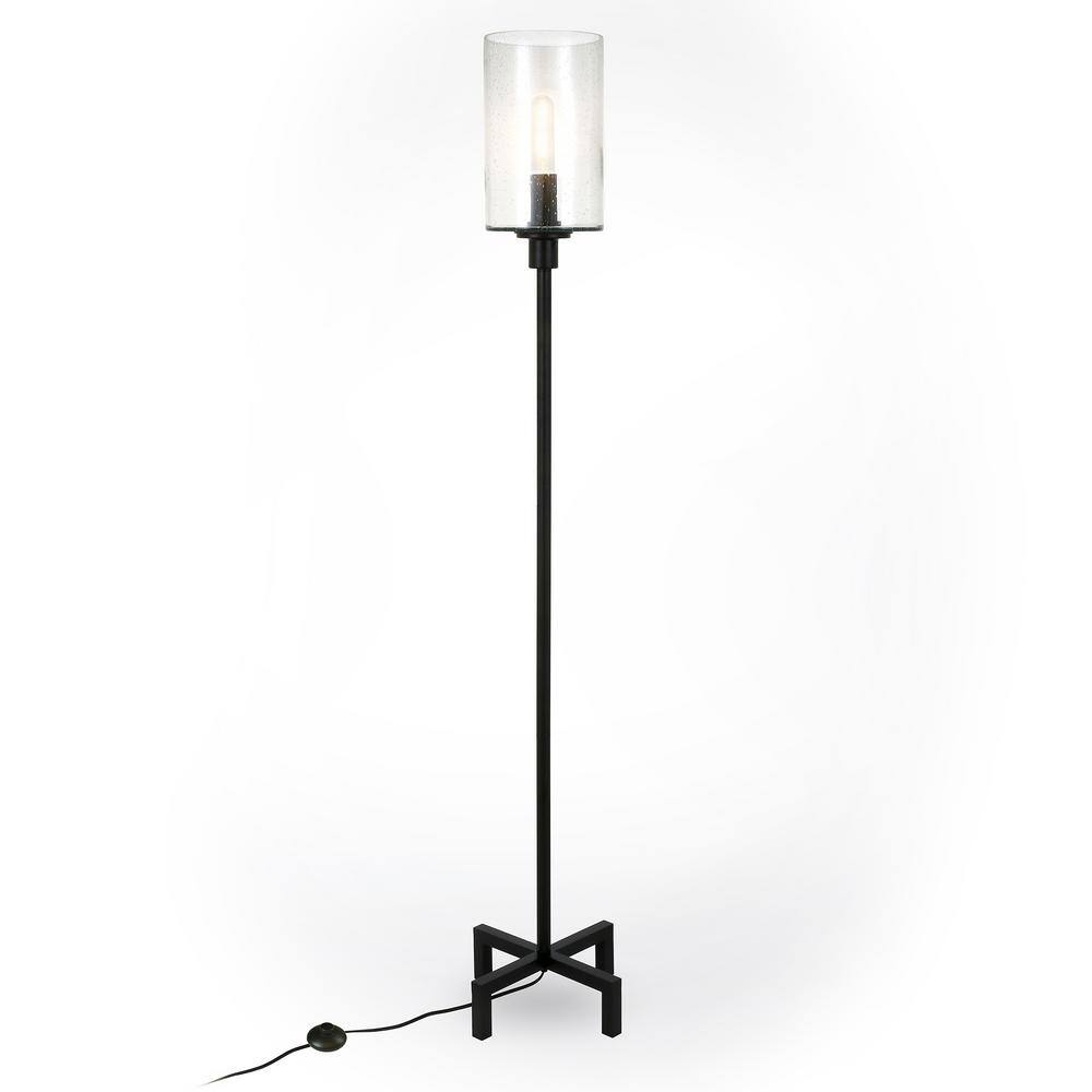 Panos 66" Industrial Bronze Floor Lamp with Seeded Glass Shade