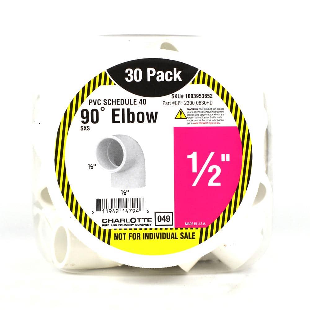 Charlotte Pipe 1/2 in. PVC Sch 40 90-Degree Elbow Pro Pack (30