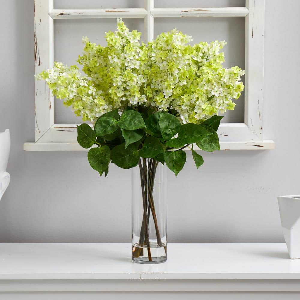 24-inch Artificial Lilac Arrangement with Clear Glass Cylinder Vase