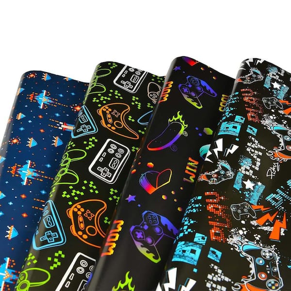 N/A 12-Sheets Gaming Birthday Wrapping Paper for Boys Girls 20 x 28 in. Video Game Patterns Eco-Friendly Recyclable