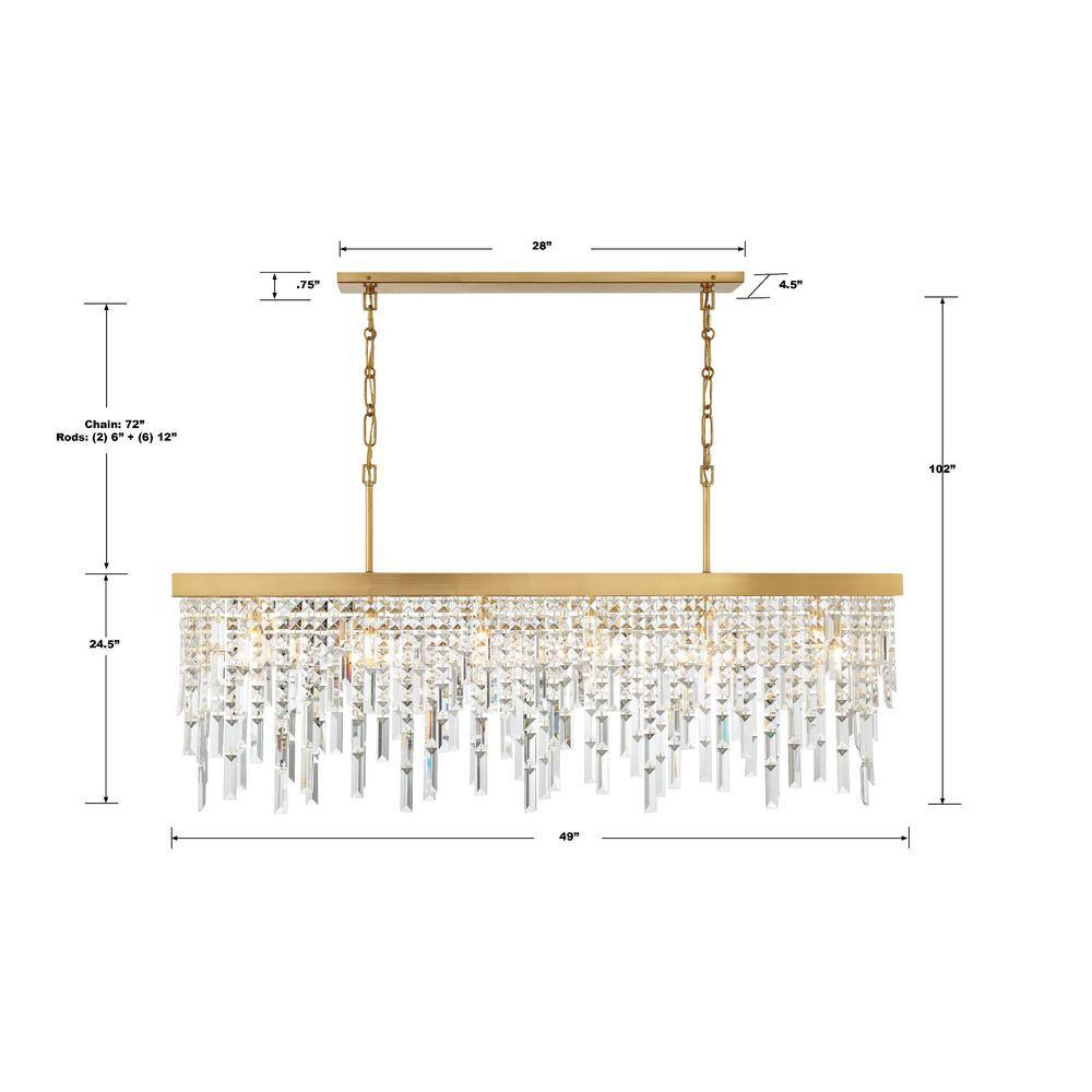 Antique Gold Rectangular Crystal 6-Light Chandelier