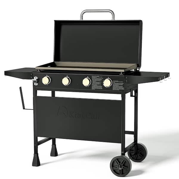 4-Burner Propane Gas Grill 32 in. Flat Top Griddle in Black with Hard Cover