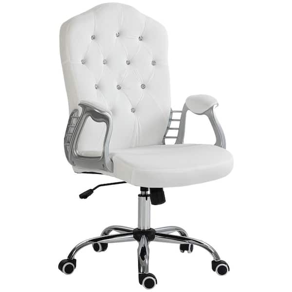 Vinsetto Home Office Chair, Polyester Computer Chair, Button Tufted Desk Chair with Swivel Wheels in White