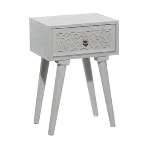13 in. Gray Intricately Carved Scroll Single Drawer Large Rectangle Wood End Accent Table