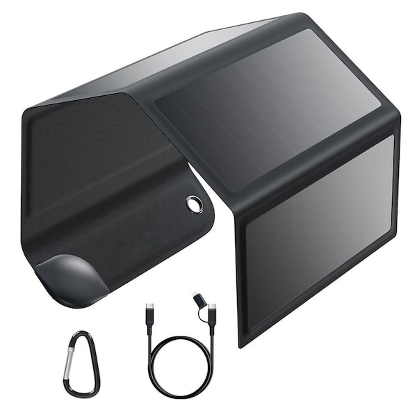 EKIEUDL 8W Portable Solar Charger USB-C Foldable Solar Panels for Camping Emergency Use in Black w/ High Efficiency Waterproof