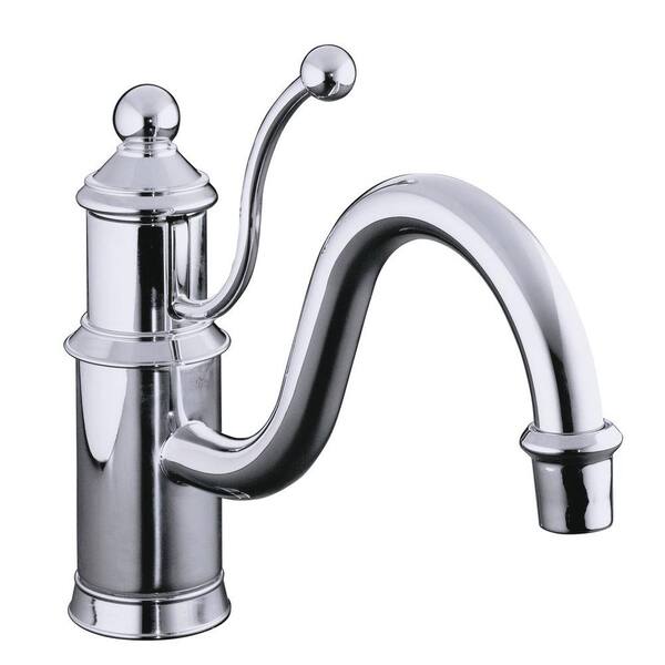 KOHLER Antique Low-Arc Single-Handle Standard Kitchen Faucet with Lever Handle in Polished Chrome