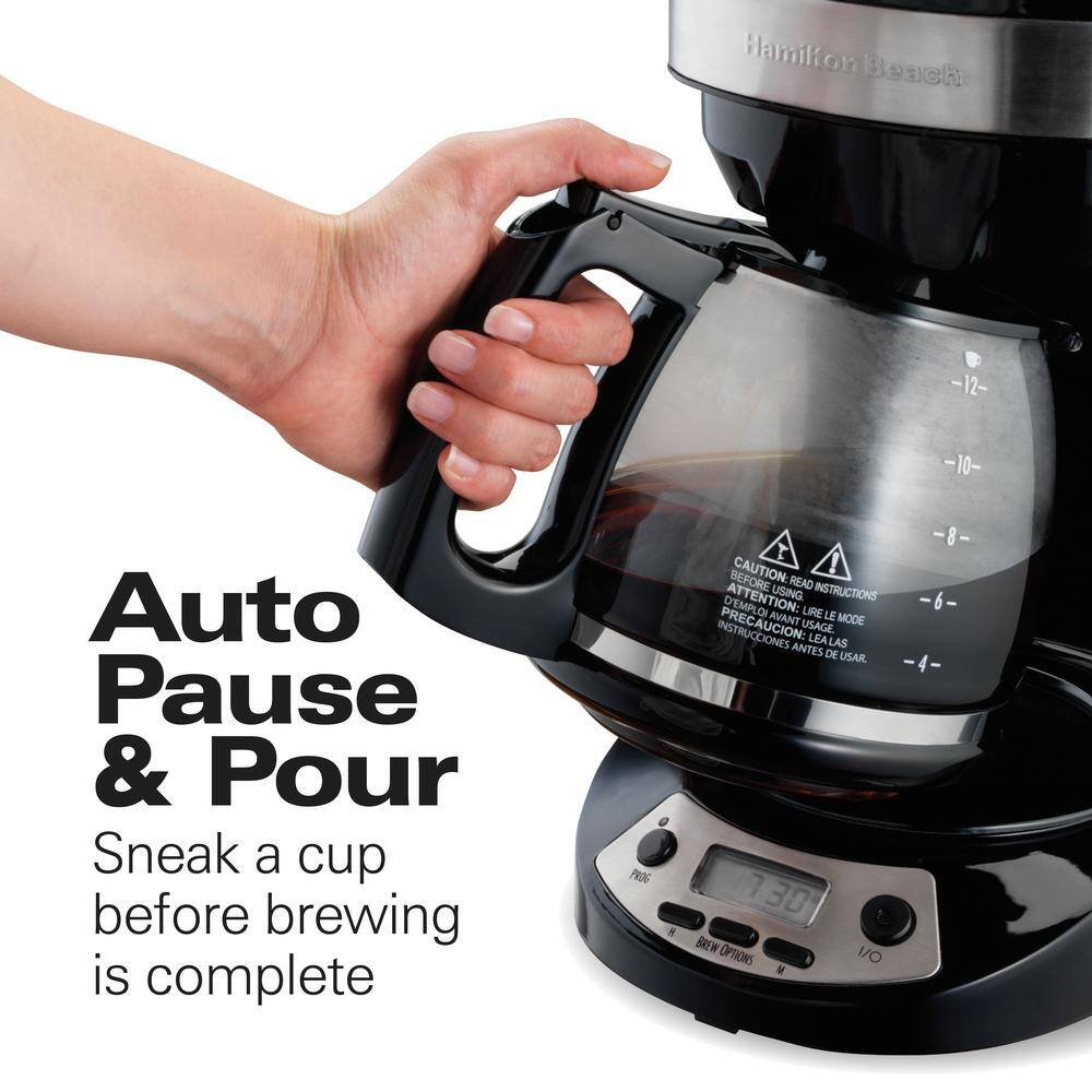 12-Cup Black Stainless Steel Programmable Drip Coffee Maker