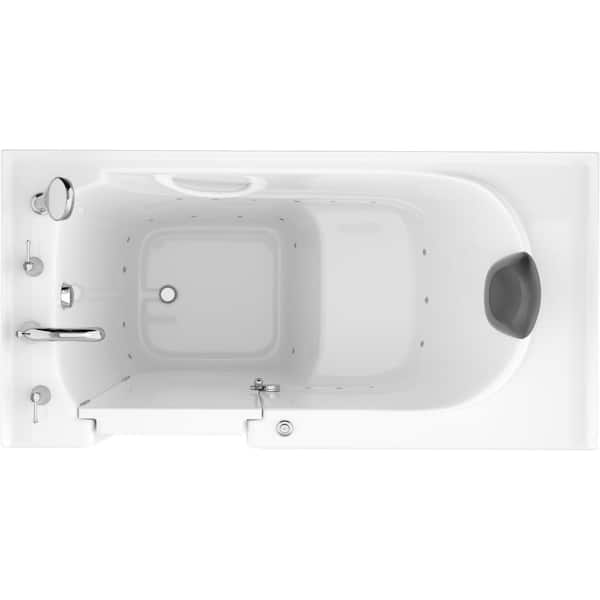 Safe Premier Series 30 in. L x 59 in. W Left Side Drain Air Jetted Bathtub in White with Fast Filling Faucet Set
