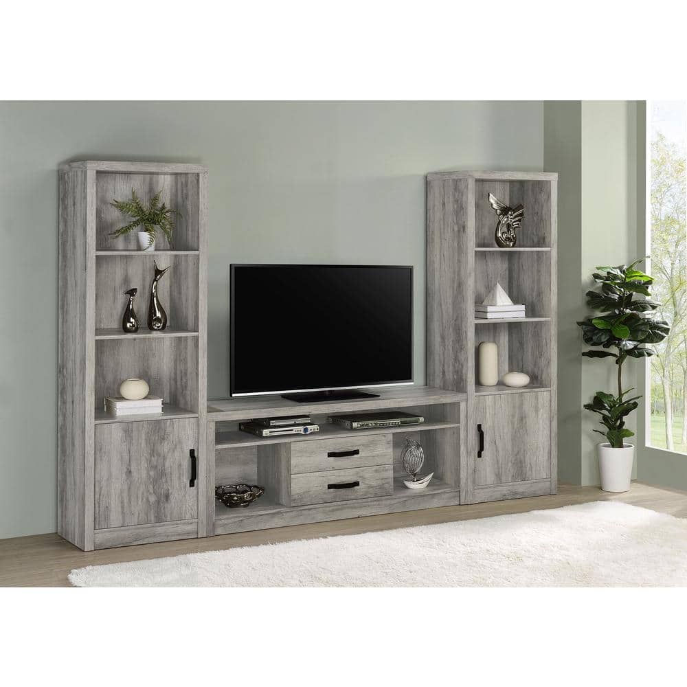 Gray Driftwood 3-Piece Entertainment Center with Shelves and Drawers