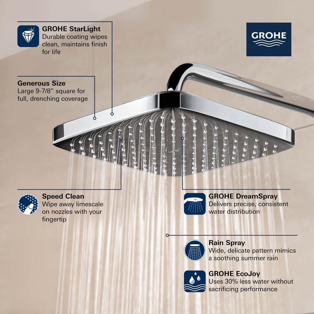 Brushed Nickel Square Rain Shower Head with DreamSpray