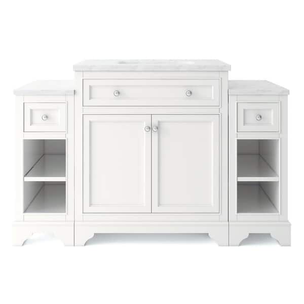 Mornington 54 in. Single Sink White Bath Vanity with White Marble Top (Assembled)