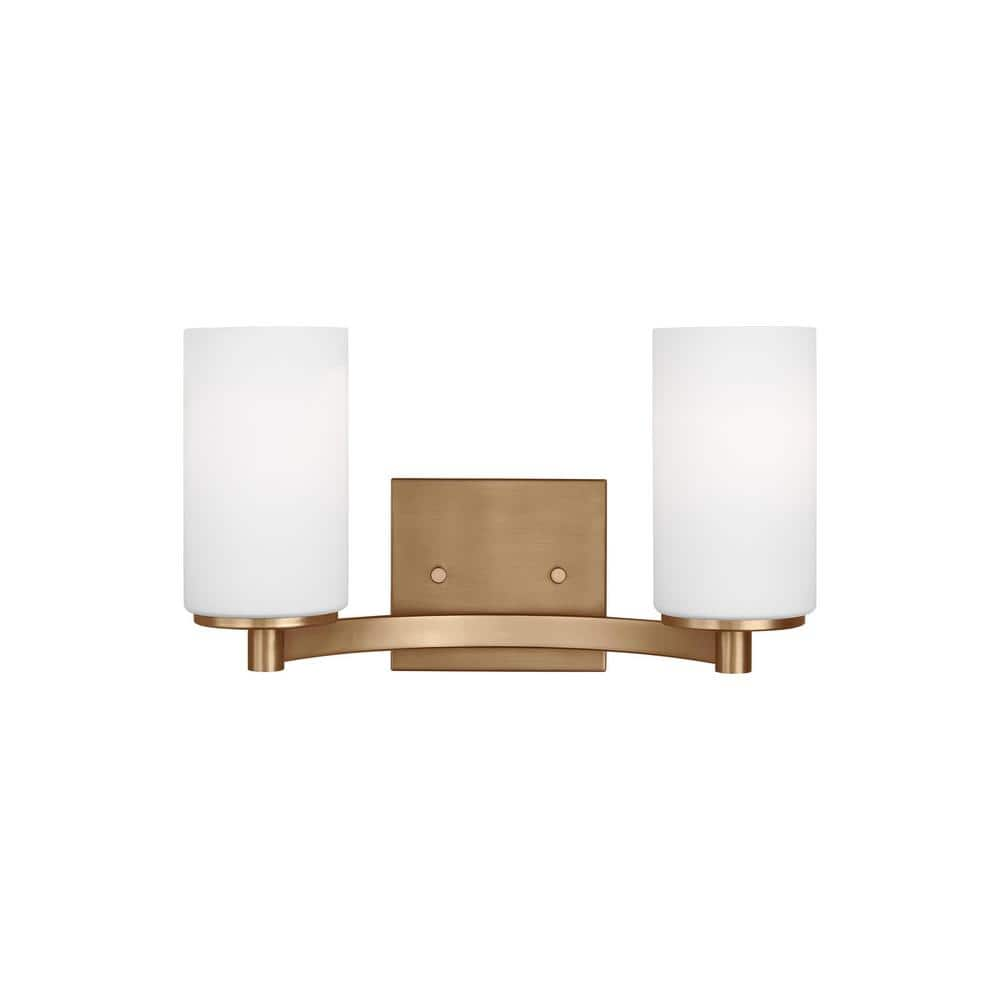 Generation Lighting Hettinger 13 5 In 2 Light Satin Brass Bathroom Vanity Light With Etched