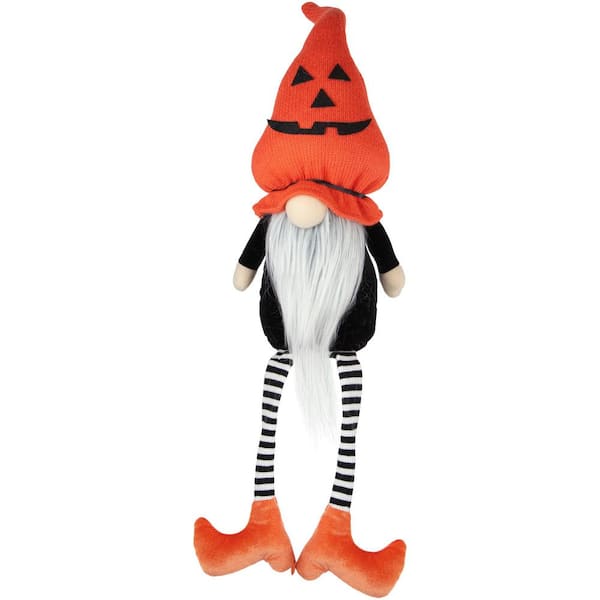 Gnome with Dangling Legs and Witch Shoes Halloween Figure-22"-Orange and Black
