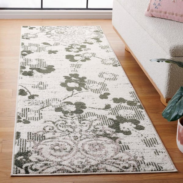 Adirondack Ivory/Dark Green 3 ft. x 8 ft. Floral Damask Runner Rug