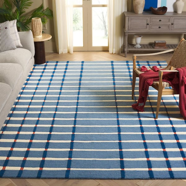 Genre 8 ft. x 10 ft. Blue/Ivory Geometric Striped Area Rug