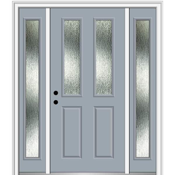MMI Door 60 in. x 80 in. Right-Hand Inswing Rain Glass Storm Cloud Fiberglass Prehung Front Door on 4-9/16 in. Frame