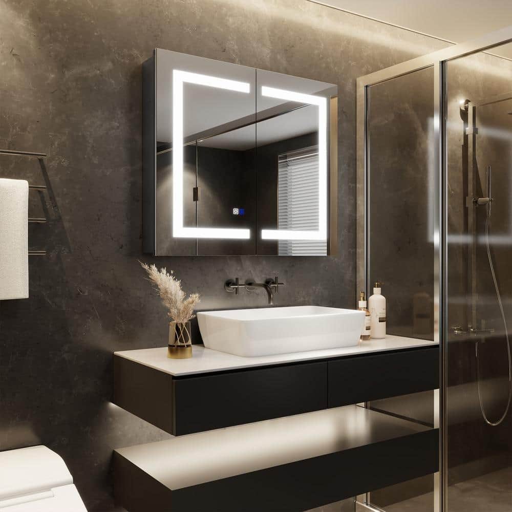 30" x 26" Black Aluminum LED Medicine Cabinet with Mirror