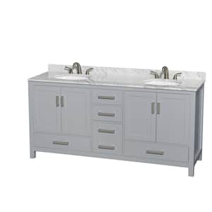 Sheffield 72 in. W x 22 in. D x 35 in. H Double Bath Vanity in Gray with White Carrara Marble Top