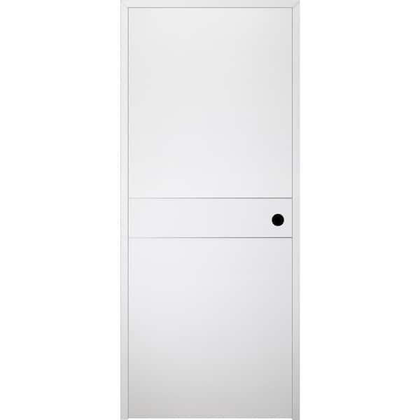 Belldinni 24 in. x 80 in. 2HN Snow White Finished Aluminium Strips Left-Hand Solid Core Composite Single Prehung Interior Door