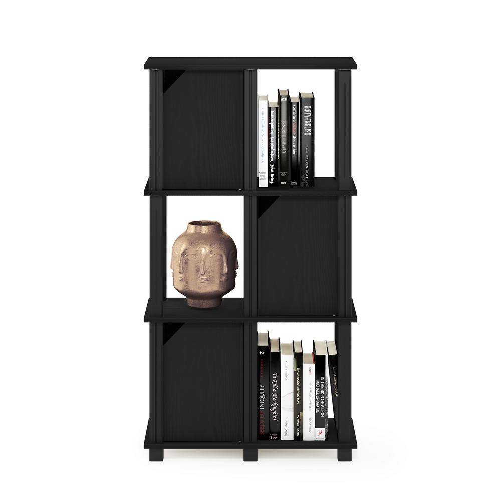 Modern Black Oak Composite Wood 4-Tier Storage Shelf with Doors