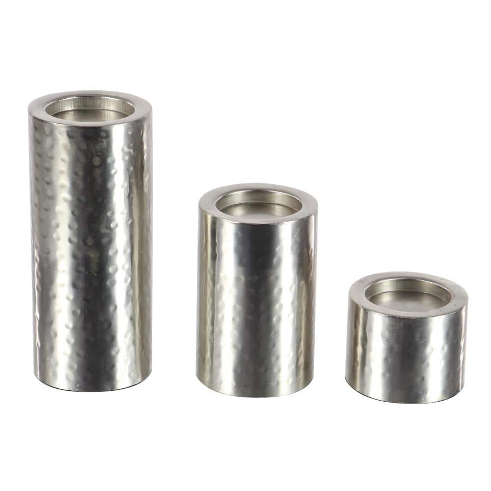 Silver Iron Industrial Candle Holder Set of 3