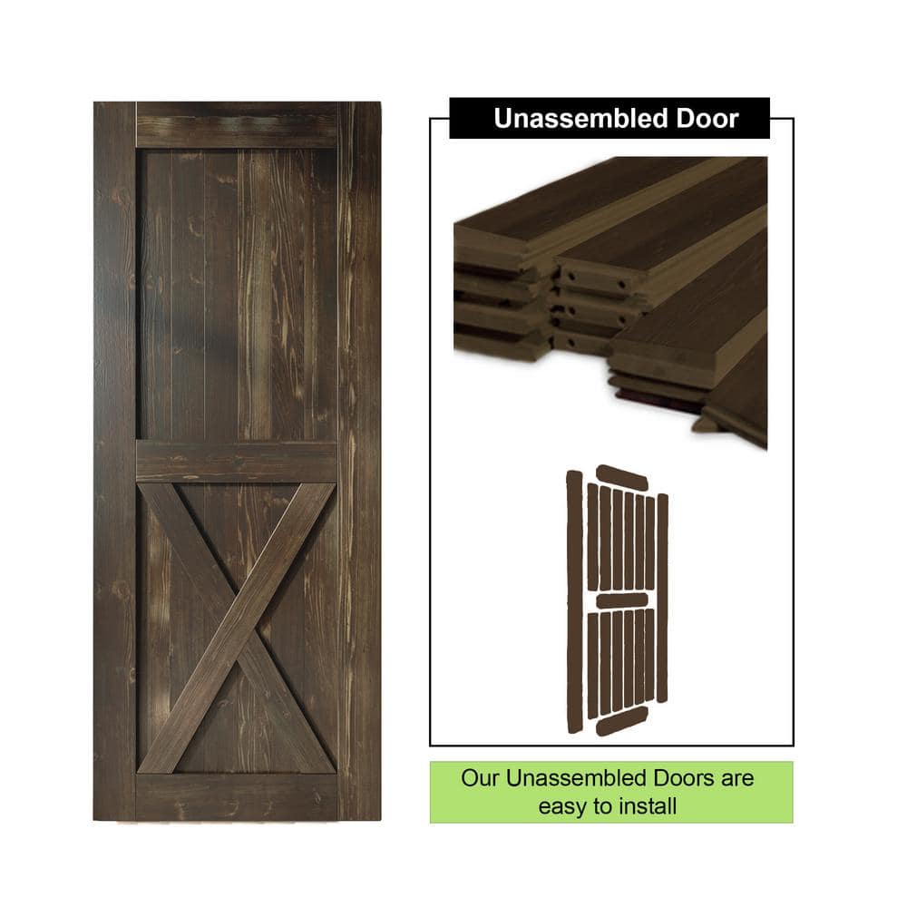48 in. x 96 in. X-Frame Ebony Solid Natural Pine Wood Panel Interior Sliding Barn Door Slab with Frame price history on PriceWatchPro