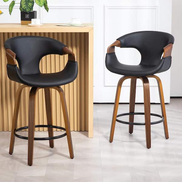 Baylor 26 in. Black Wood Counter Stool with Faux Leather Seat 1 (Set of Included)