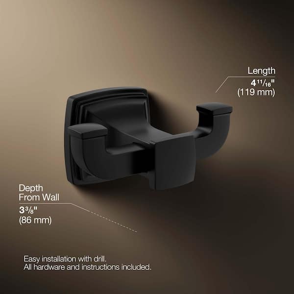 KOHLER Riff J-Hook Double Robe/Towel Hook in Matte Black 27411-BL