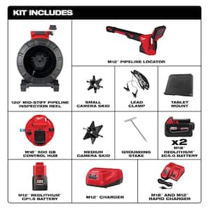 M18 18-Volt Lithium-Ion Cordless 120 ft. Pipeline Inspection System Image Reel Kit w/M12 Wireless Locator Kit (2-Tool)