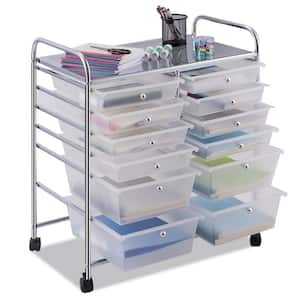 4-Tier Plastic 4-Wheeled Double Side Rolling Storage Cart in Clear