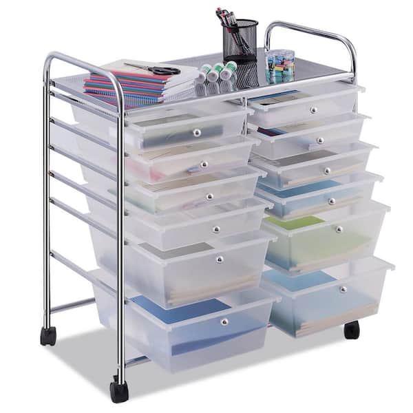 4-Tier Plastic 4-Wheeled Double Side Rolling Storage Cart in Clear