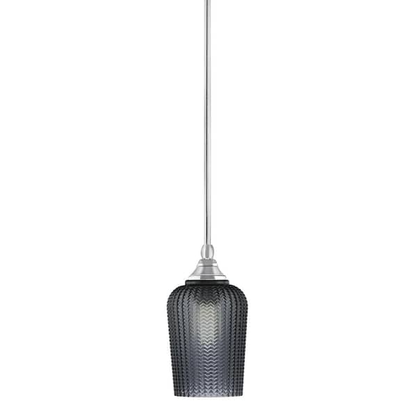 Unbranded Sparta 100-Watt 1-Light Chrome Shaded Pendant Light Mini Pendant with Smoke Textured Glass and No Bulb Included
