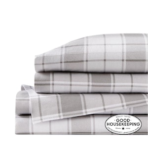 Beautyrest Oversized Cotton Flannel 4-Piece Beige Windowpane Queen Sheet  Set BR20-1857 - The Home Depot