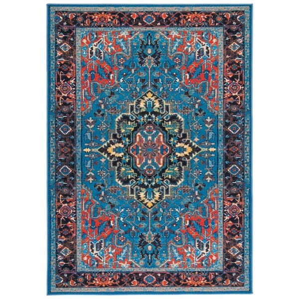 Journey Blue/Red 8 ft. x 10 ft. Machine Washable Medallion Area Rug