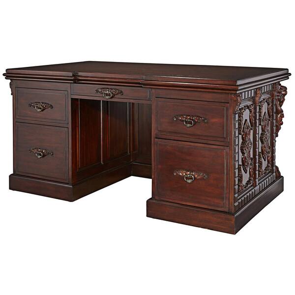 Executive Desk, 3-Pc Carved Dark Wood