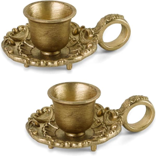 Vintage Gold Taper Candle Holders Set of 2,Metal Candlestick for Table Centerpieces