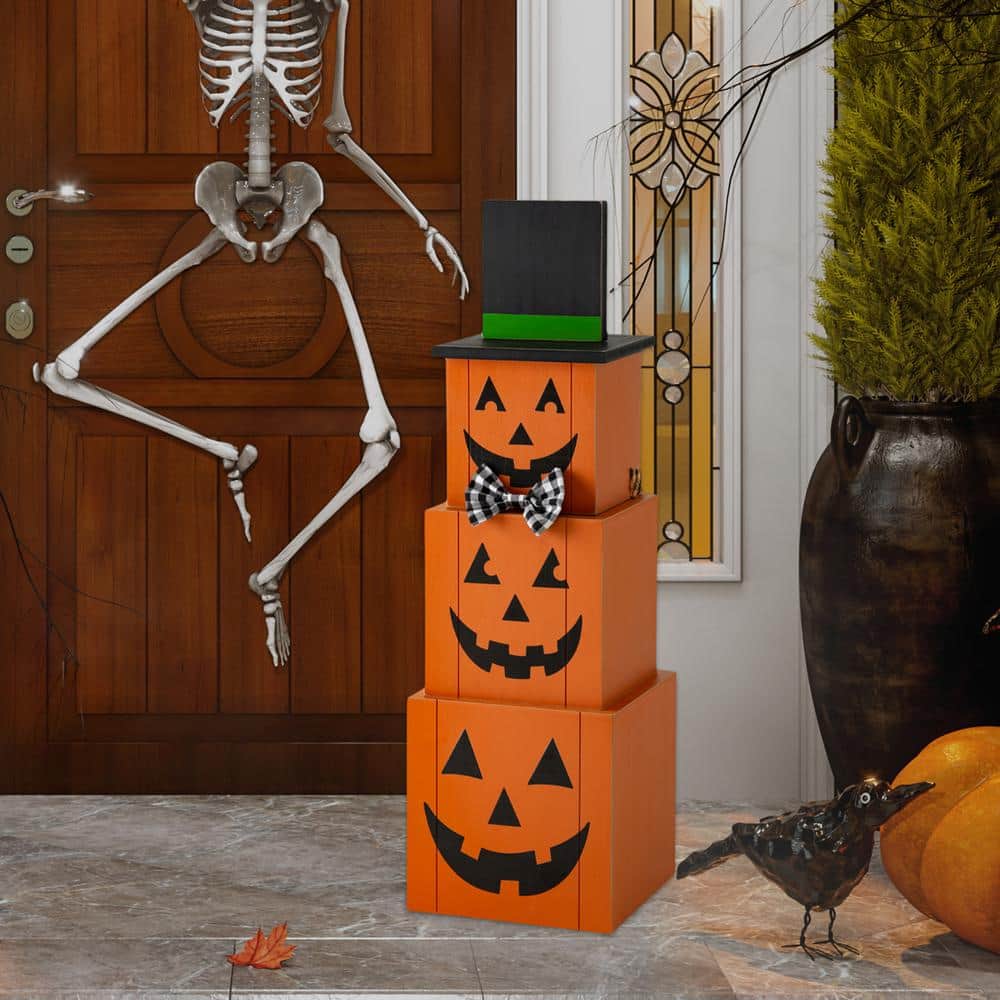 Glitzhome 36 in. H Double Sided Wooden Porch Decor Halloween and Fall ...