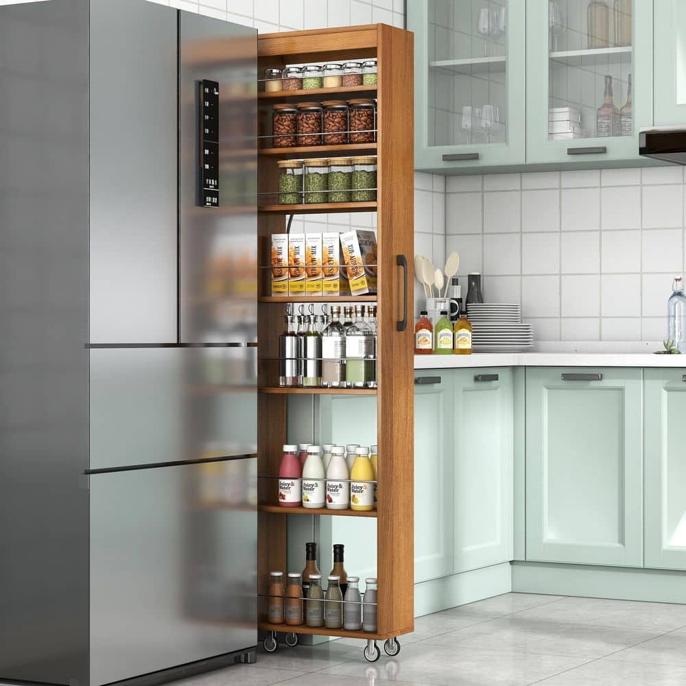 Noble House Zlata Oak 68.35 in. H 7-Tier Pull-Out Multi-Functional