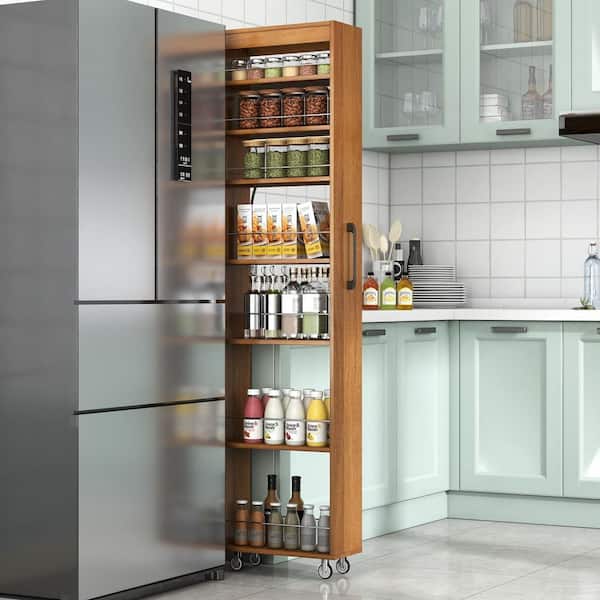 Zlata Oak 68.35 in. H 7-Tier Pull-Out Multi-Functional Storage Cabinet for Narrow Spaces