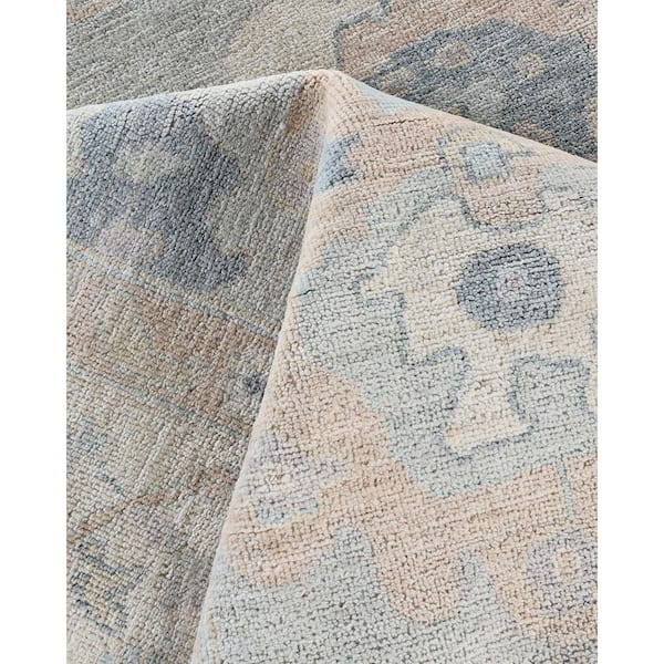 Oushak Light Blue 8 x 10 Floral Wool Indoor Area Rug