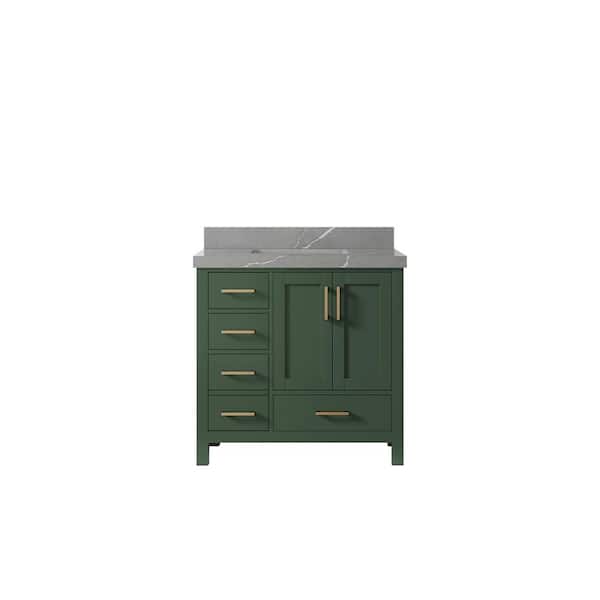 Willow Collections Malibu 36 in. W x 22 in. D x 36 in. H Single Sink Bath Vanity Center in Lafayette Green with 2 in. Piatra Quartz Top