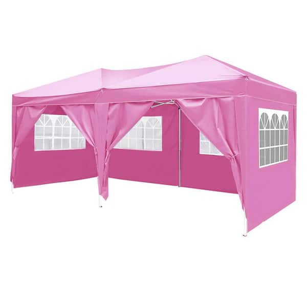 GAWEZA 10 ft. x 20 ft. Pink Pop-Up Canopy Outdoor Gazebo Canopy Tent with 6 Removable Sidewall, Weight Sand Bag and Carry Bag
