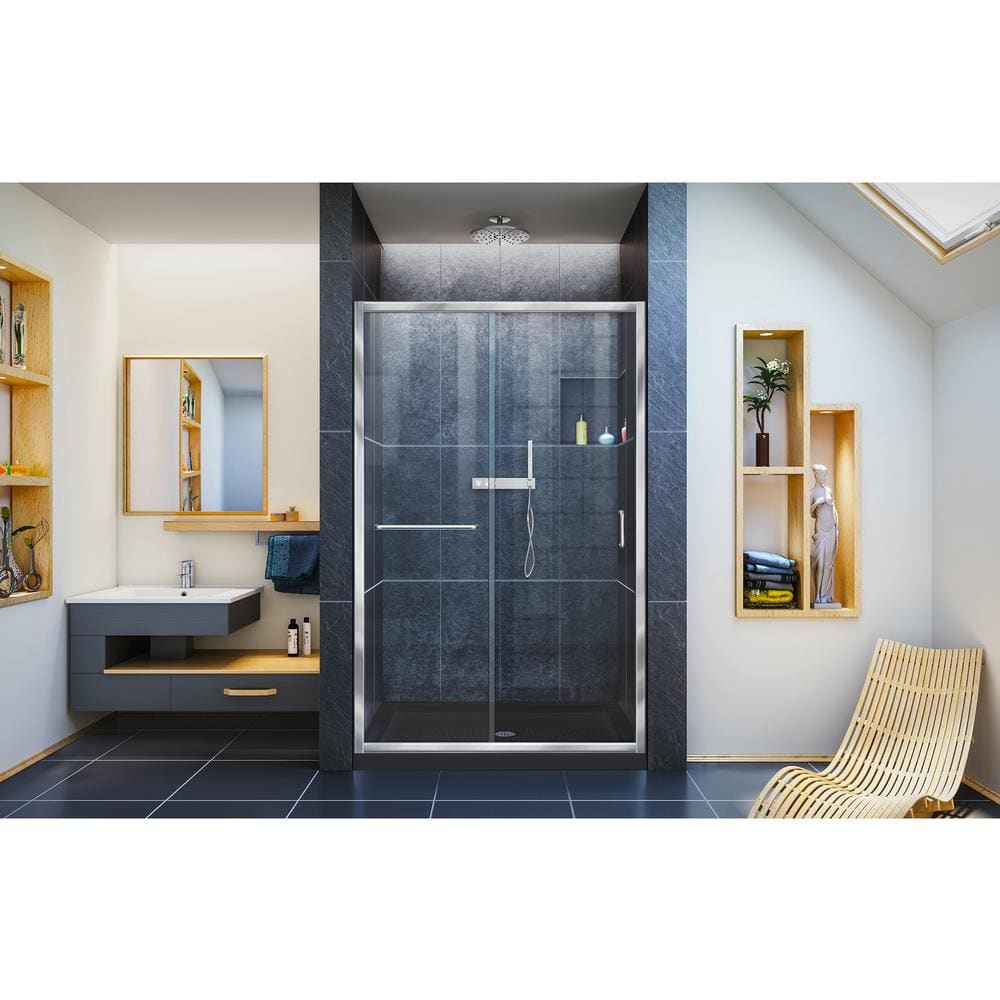 Infinity-Z 48" Satin Black Semi-Frameless Sliding Shower Kit