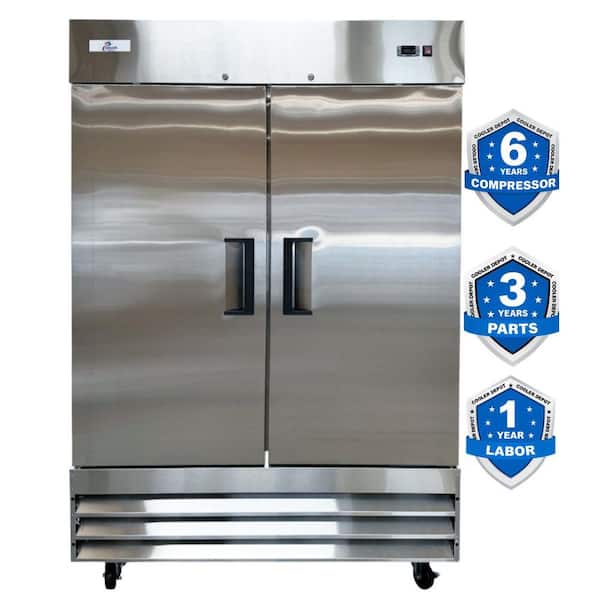 Cooler Depot 54 in. W 47 cu. ft. Two Door Auto Defrost Reach In Upright Commercial Refrigerator in Stainless Steel