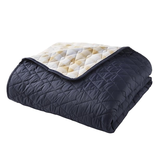 StyleWell Packable Navy and Khaki Plaid Fleece Outdoor Throw Blanket